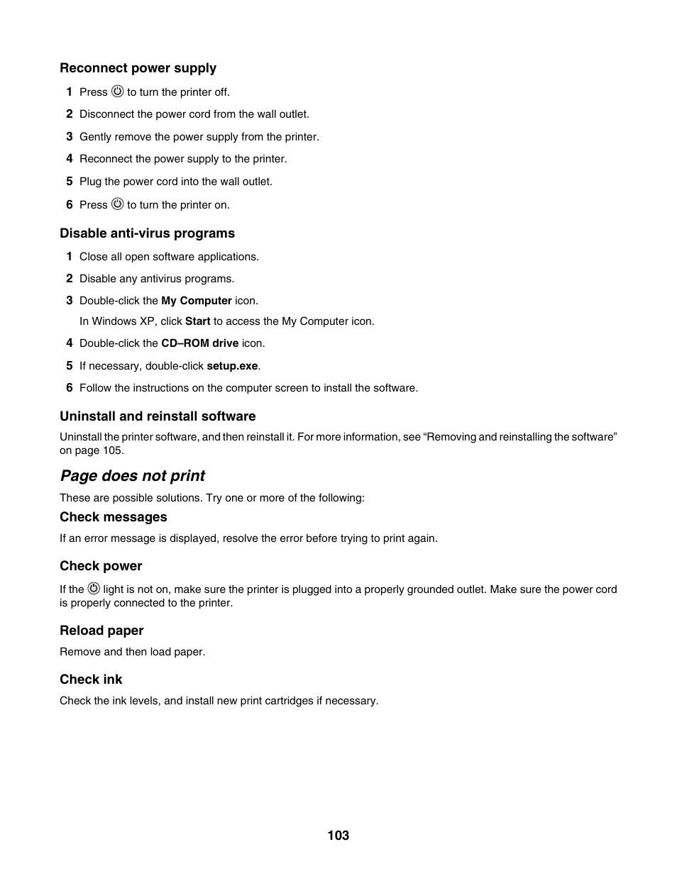 Page does not print | Lexmark 4800 Series User Manual | Page 103 / 176