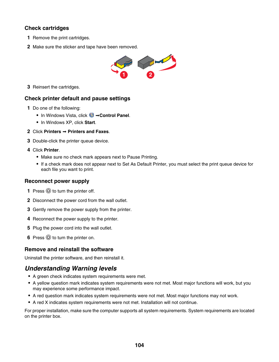 Understanding warning levels | Lexmark 4800 Series User Manual | Page 104 / 176