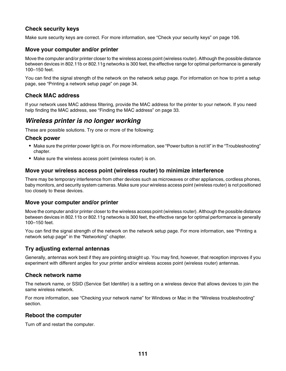 Wireless printer is no longer working | Lexmark 4800 Series User Manual | Page 111 / 176