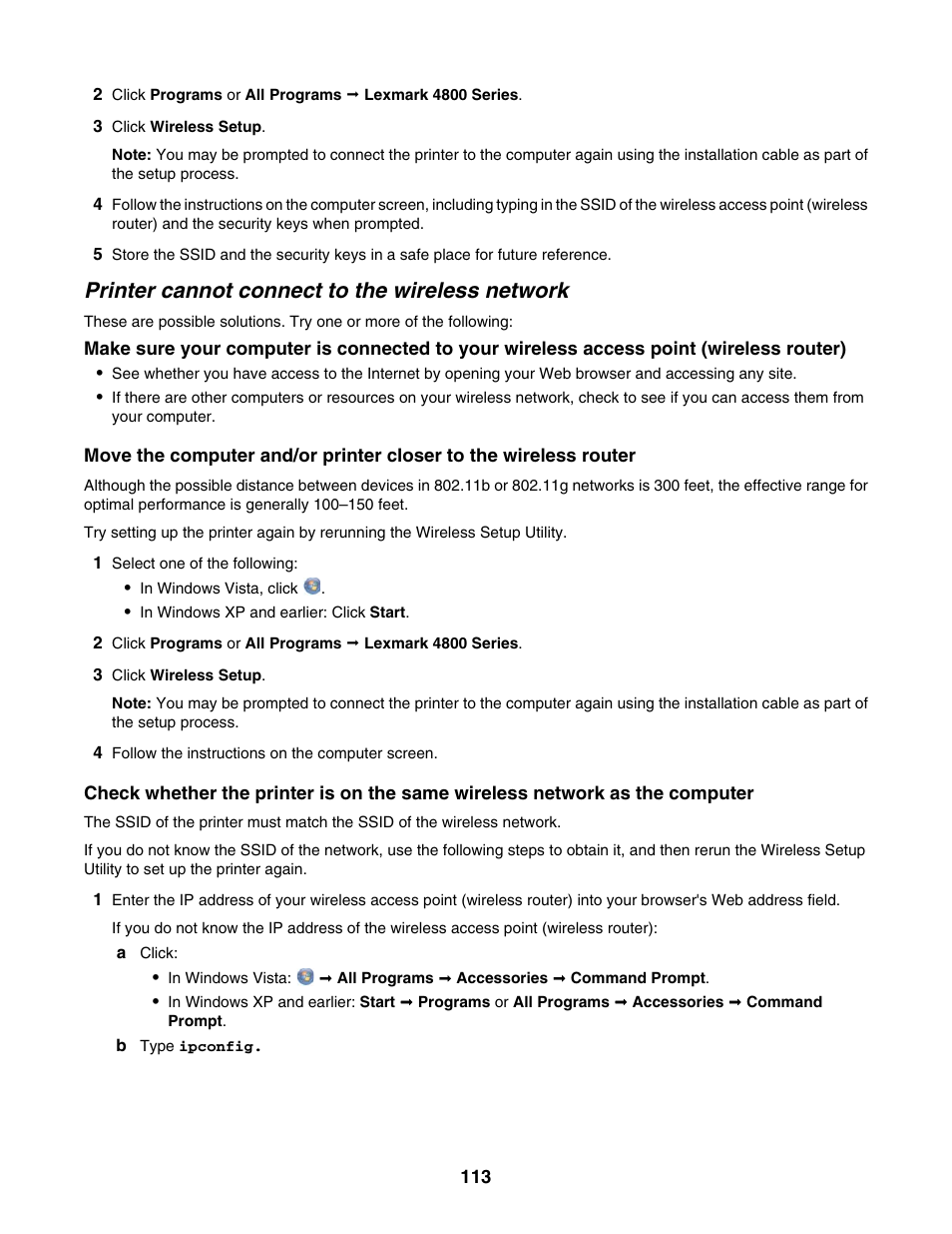 Printer cannot connect to the wireless network | Lexmark 4800 Series User Manual | Page 113 / 176