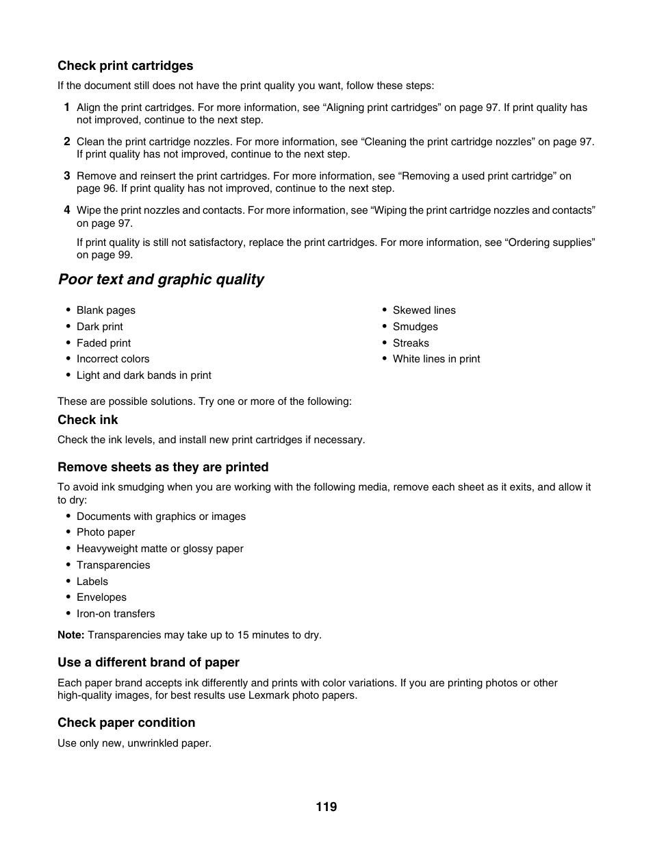 Poor text and graphic quality | Lexmark 4800 Series User Manual | Page 119 / 176