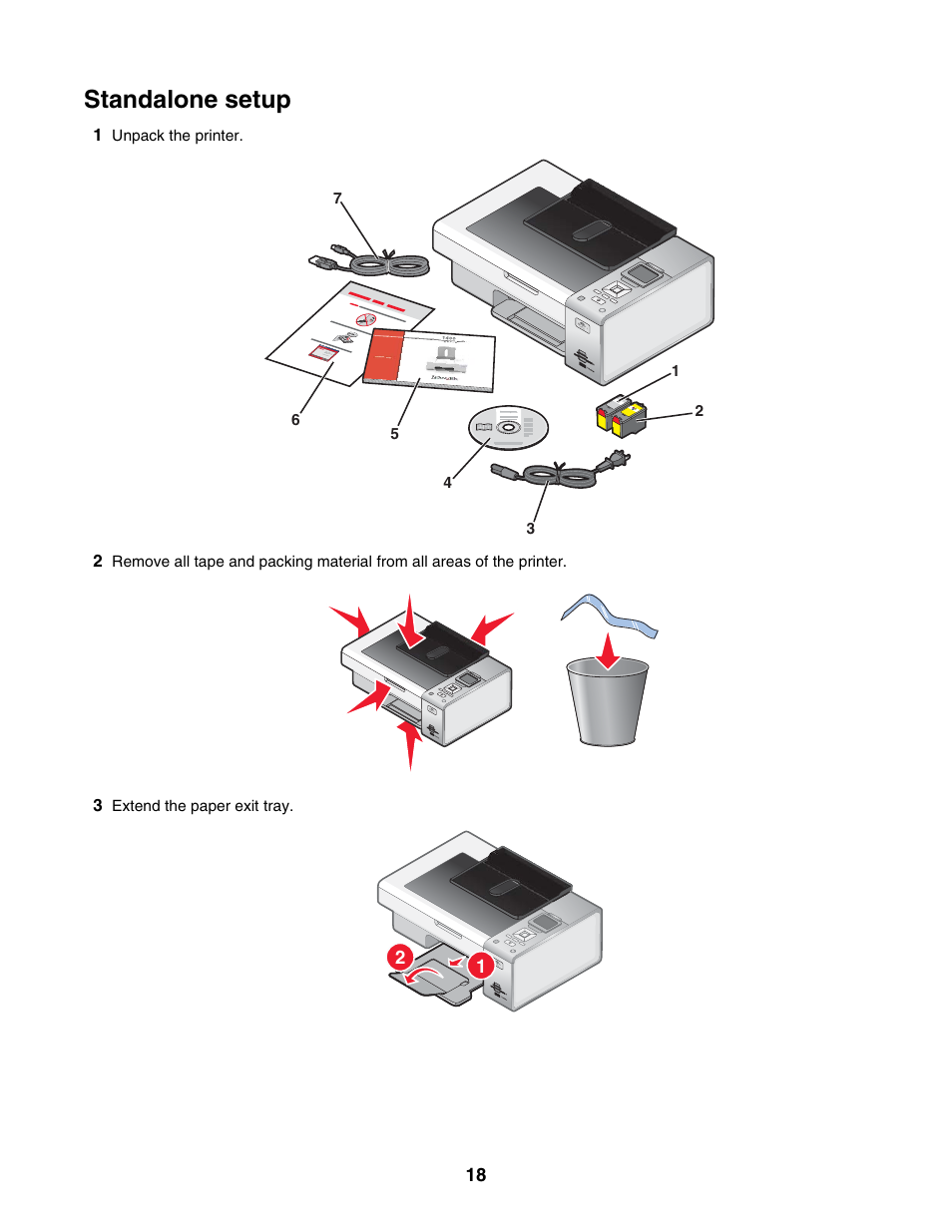 Standalone setup | Lexmark 4800 Series User Manual | Page 18 / 176