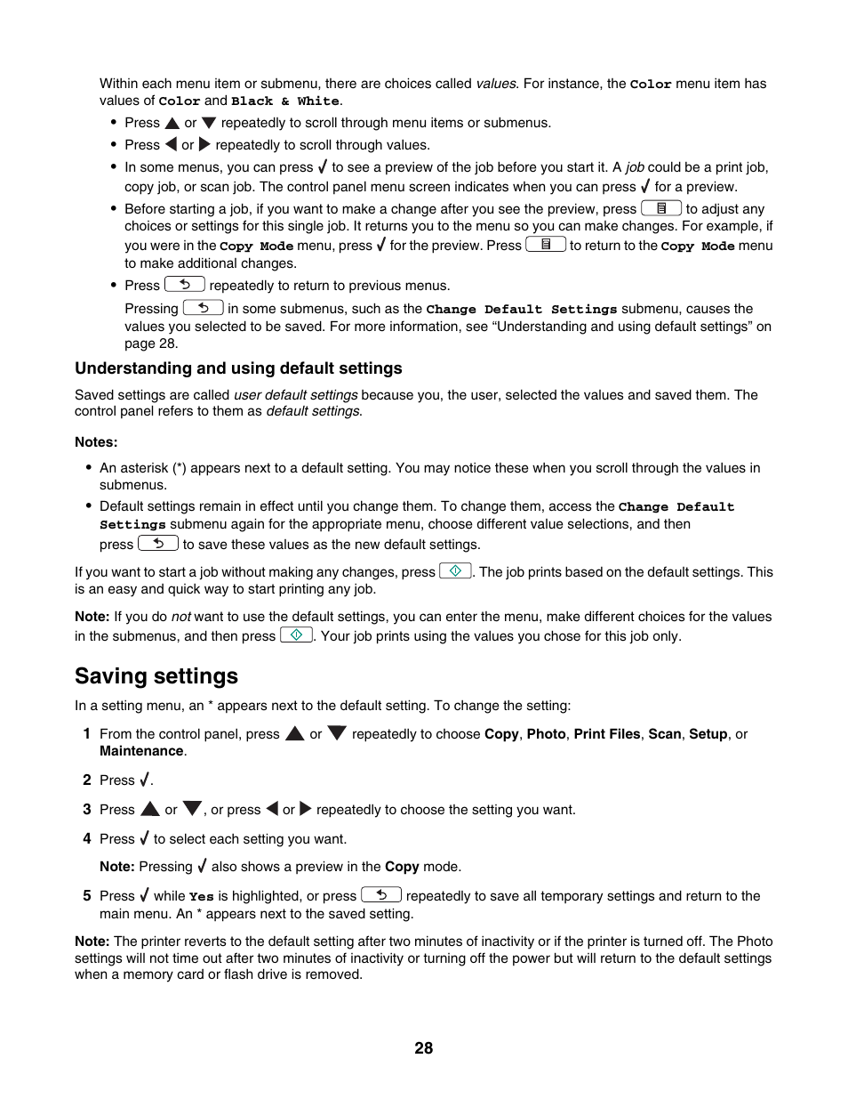 Saving settings | Lexmark 4800 Series User Manual | Page 28 / 176