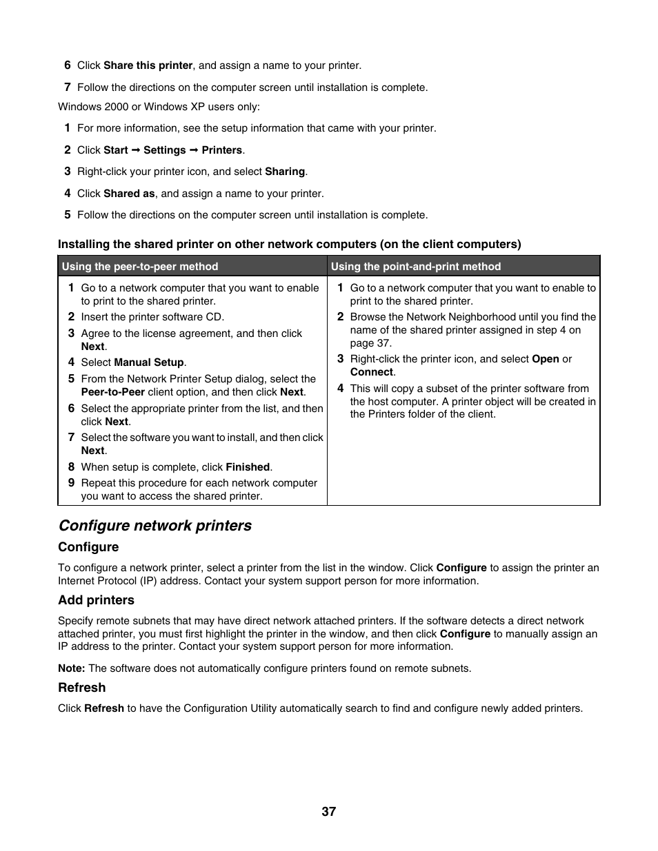 Configure network printers | Lexmark 4800 Series User Manual | Page 37 / 176