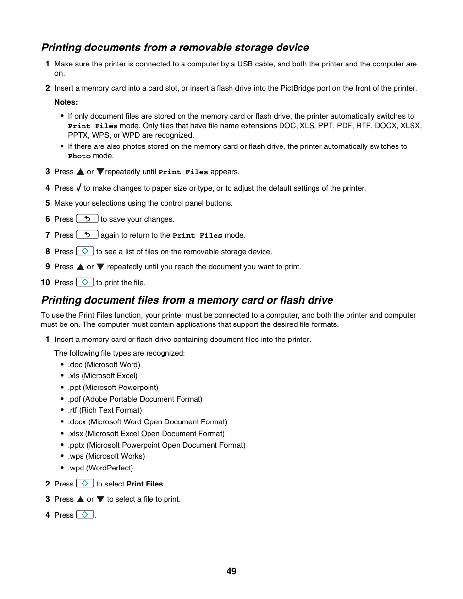 Printing documents from a removable storage device | Lexmark 4800 Series User Manual | Page 49 / 176