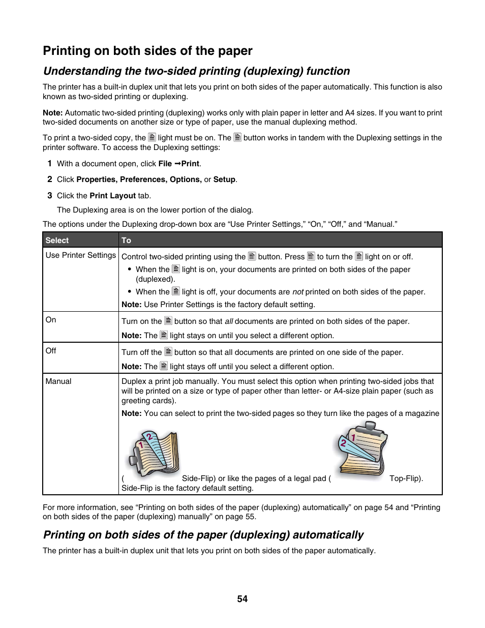 Printing on both sides of the paper | Lexmark 4800 Series User Manual | Page 54 / 176