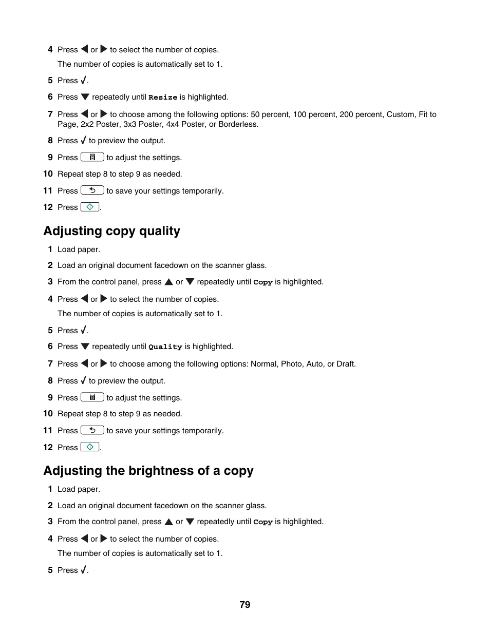 Adjusting copy quality, Adjusting the brightness of a copy | Lexmark 4800 Series User Manual | Page 79 / 176