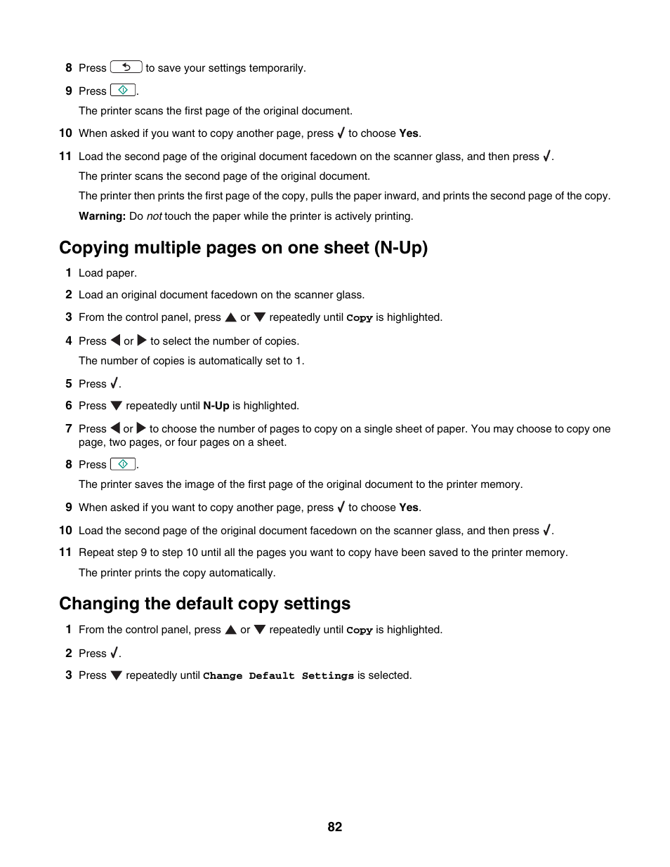 Changing the default copy settings, Copying multiple pages on one sheet (n-up) | Lexmark 4800 Series User Manual | Page 82 / 176