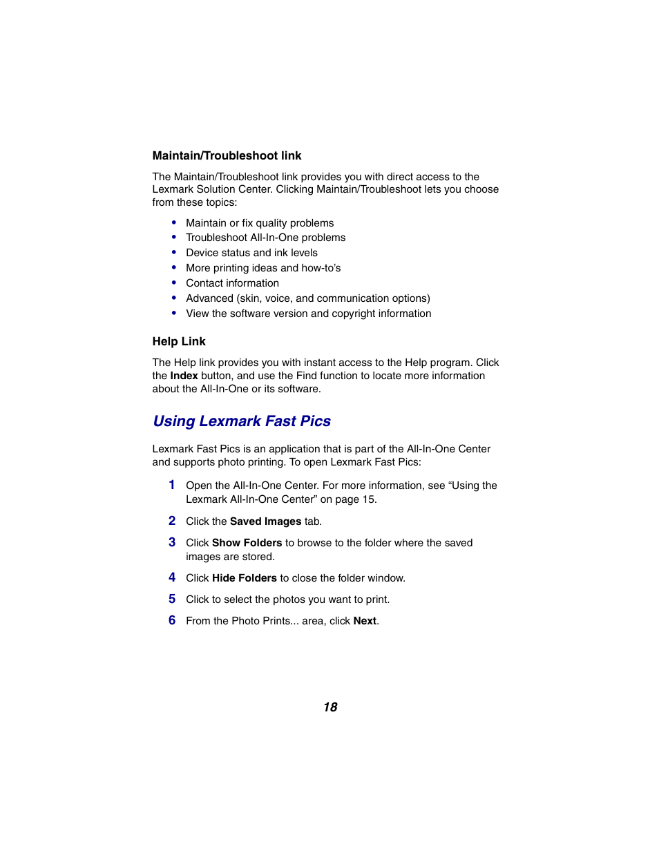 Using lexmark fast pics | Lexmark 2300 Series User Manual | Page 18 / 77
