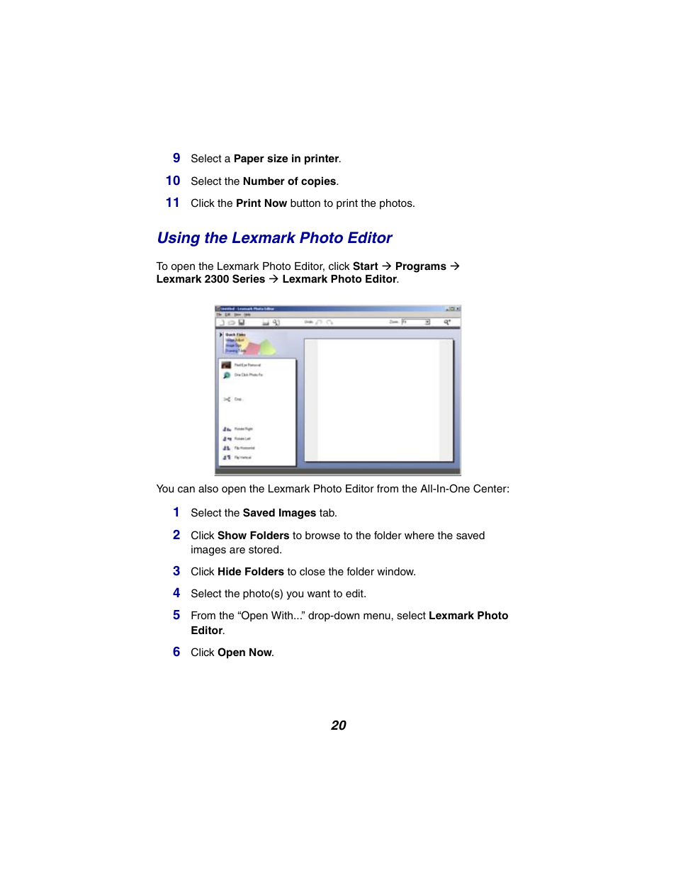 Using the lexmark photo editor | Lexmark 2300 Series User Manual | Page 20 / 77