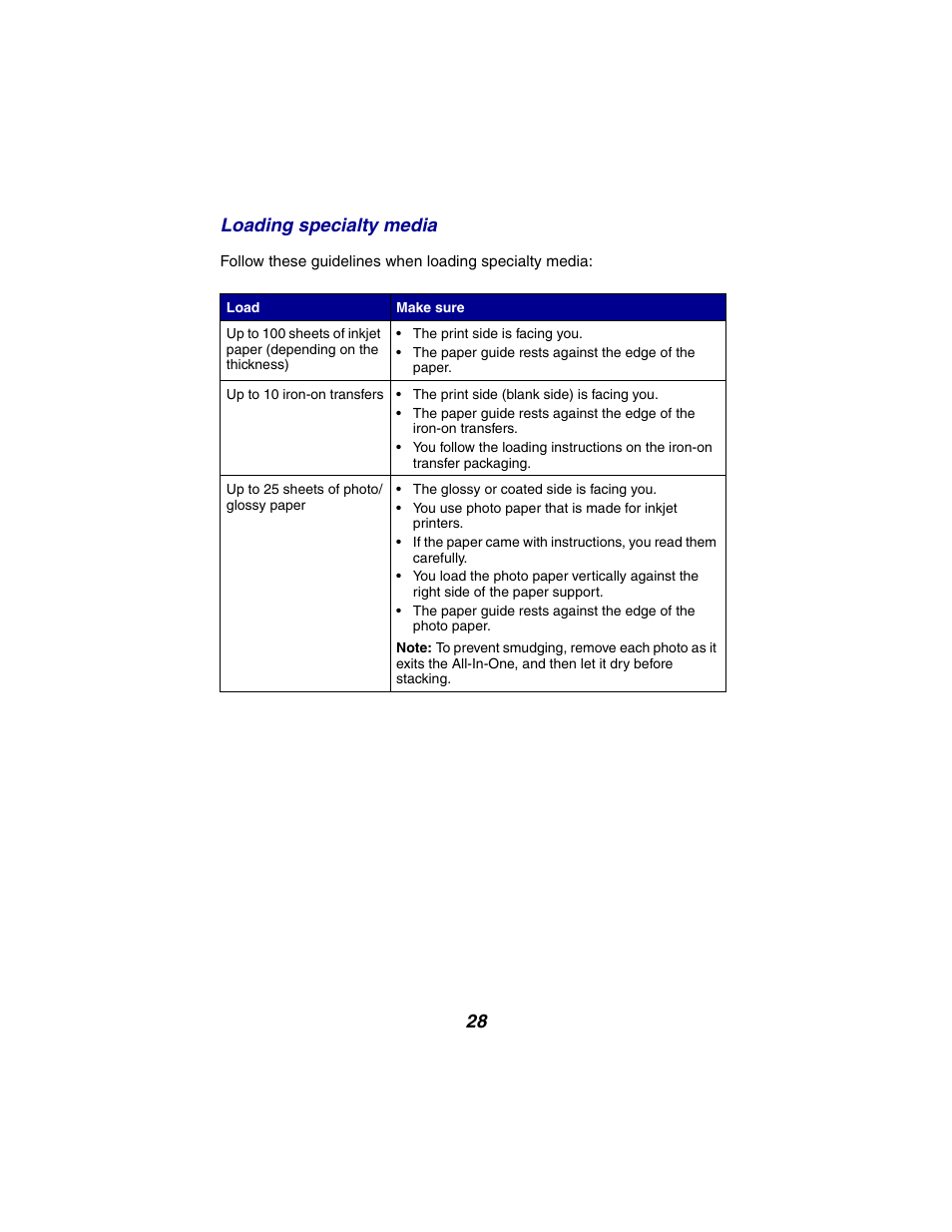 28 loading specialty media | Lexmark 2300 Series User Manual | Page 28 / 77