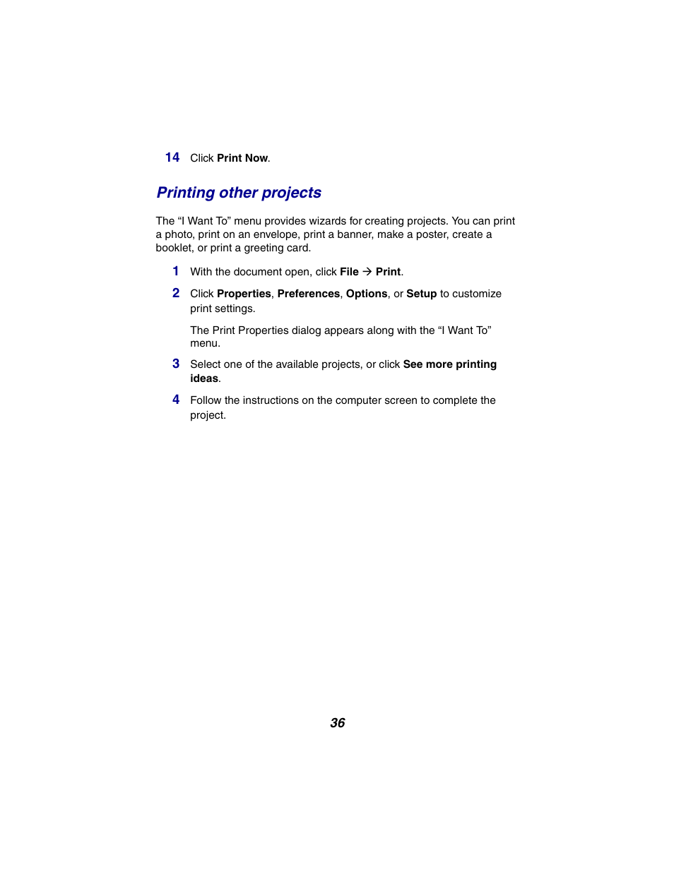 Printing other projects | Lexmark 2300 Series User Manual | Page 36 / 77