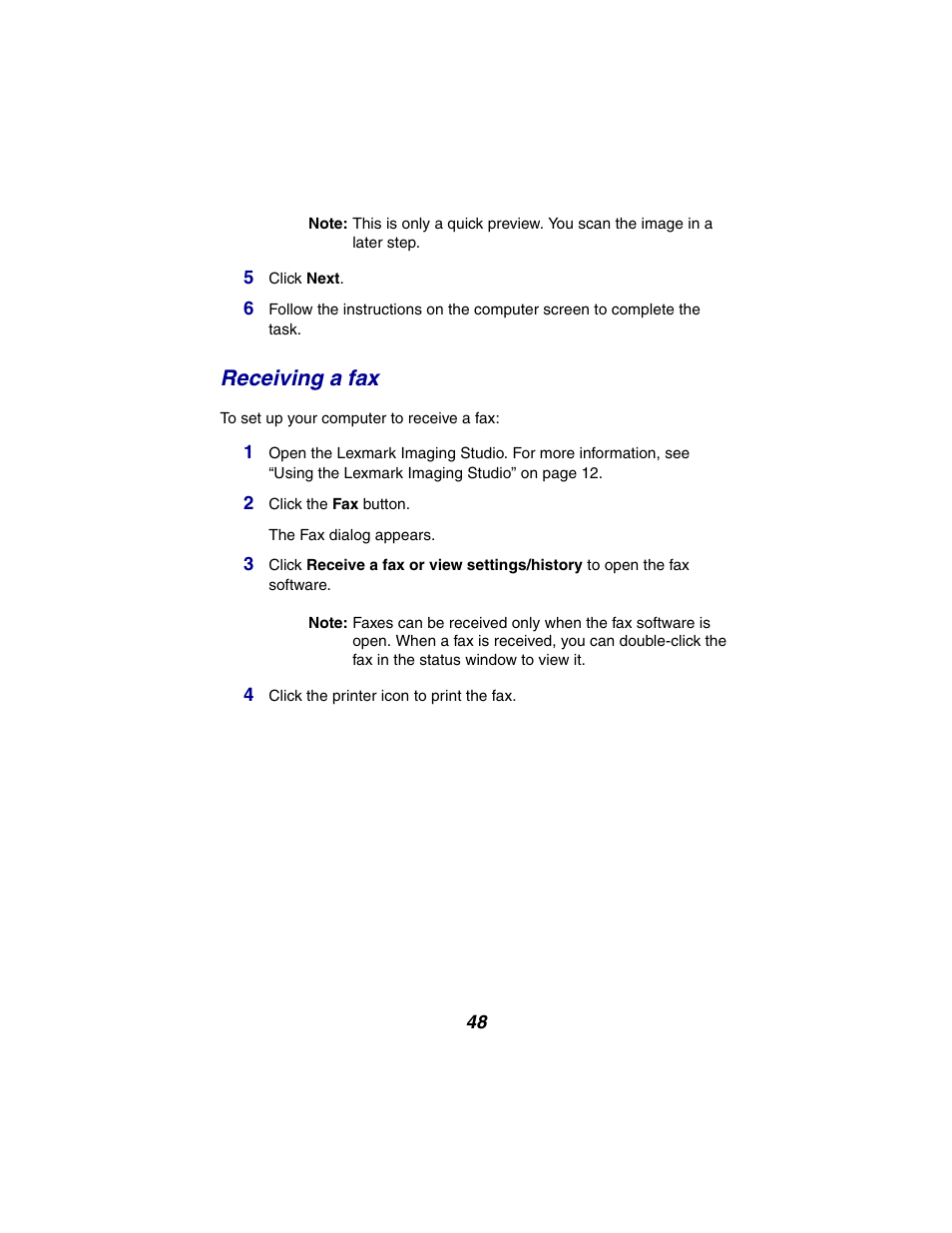 Receiving a fax | Lexmark 2300 Series User Manual | Page 48 / 77