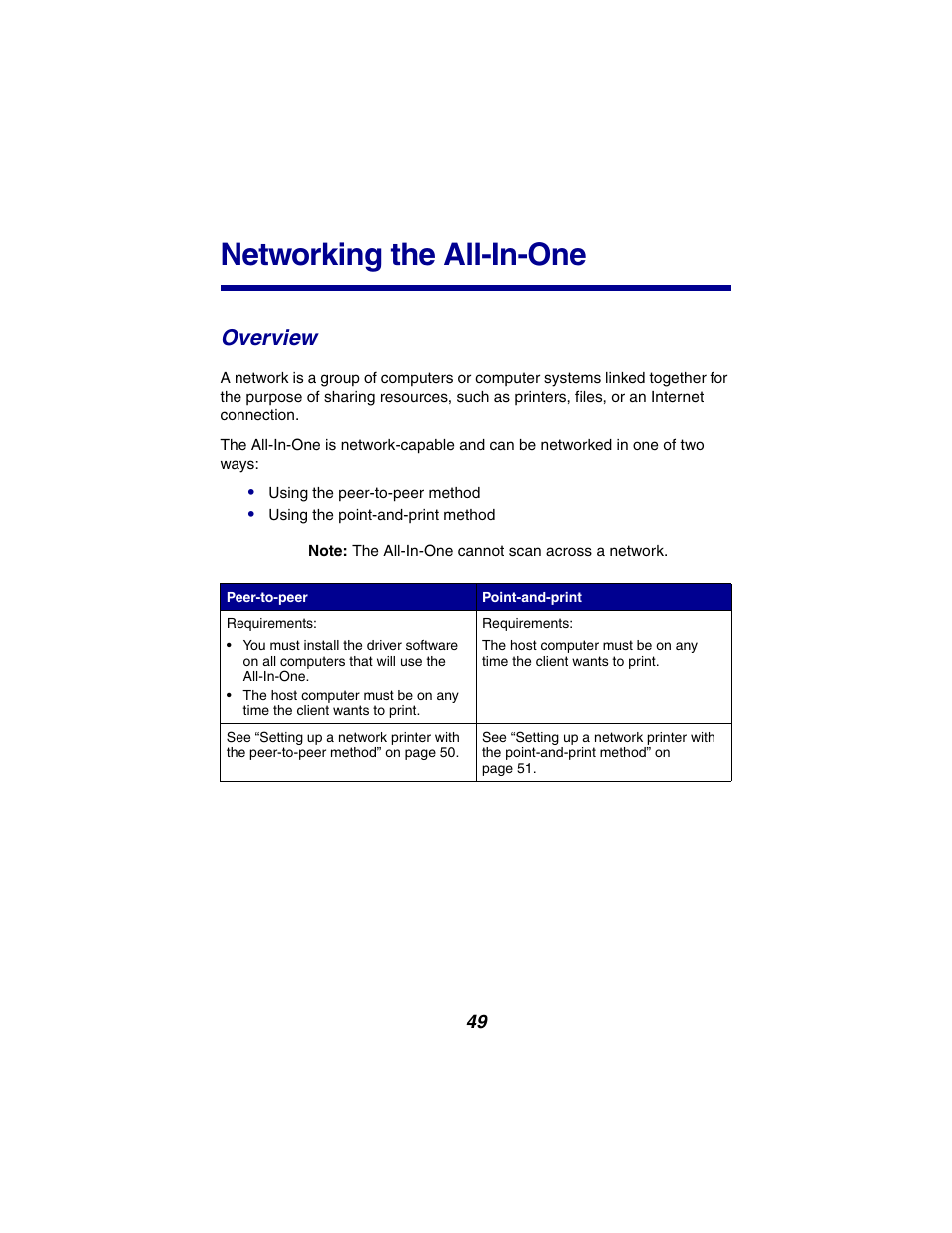 Networking the all-in-one, Overview | Lexmark 2300 Series User Manual | Page 49 / 77