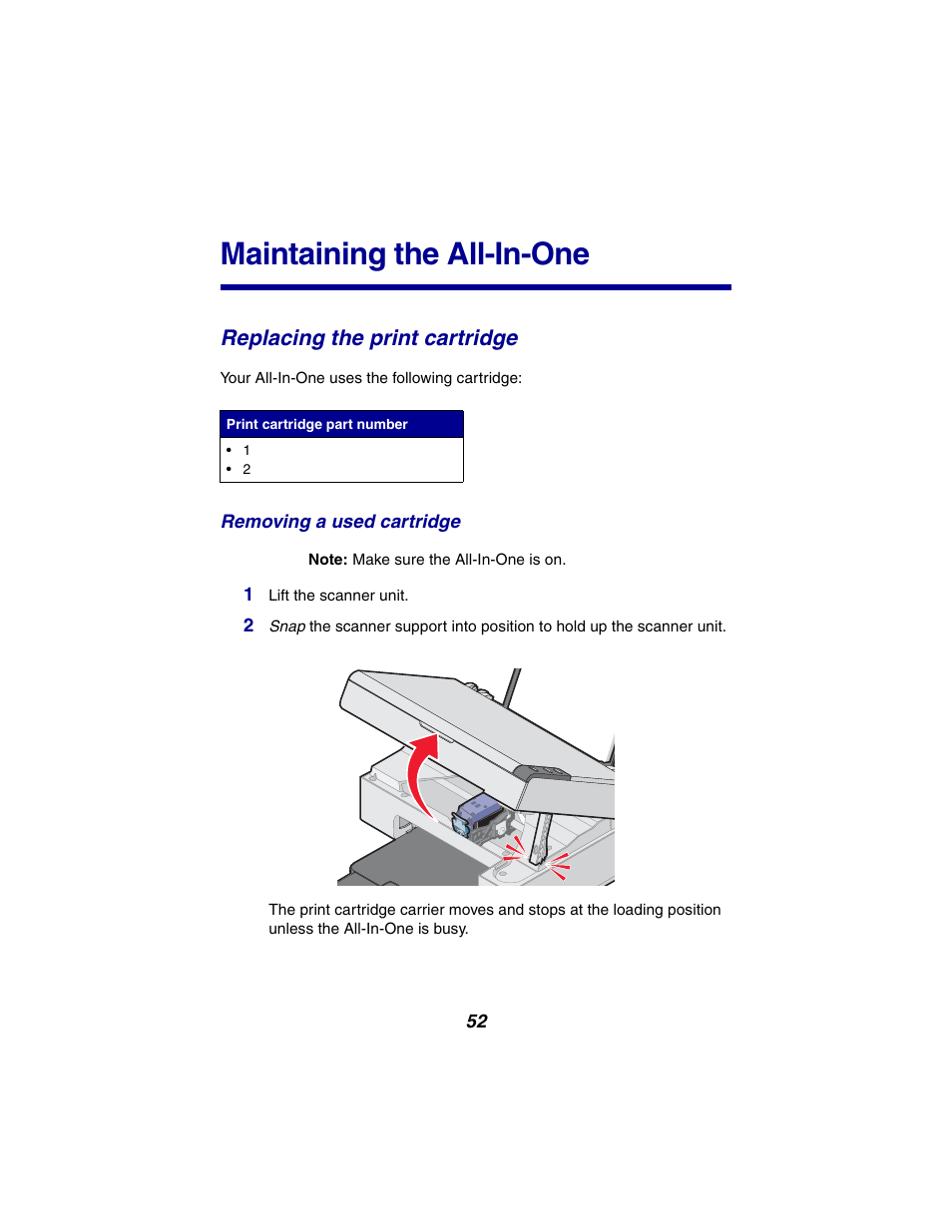 Maintaining the all-in-one, Replacing the print cartridge | Lexmark 2300 Series User Manual | Page 52 / 77