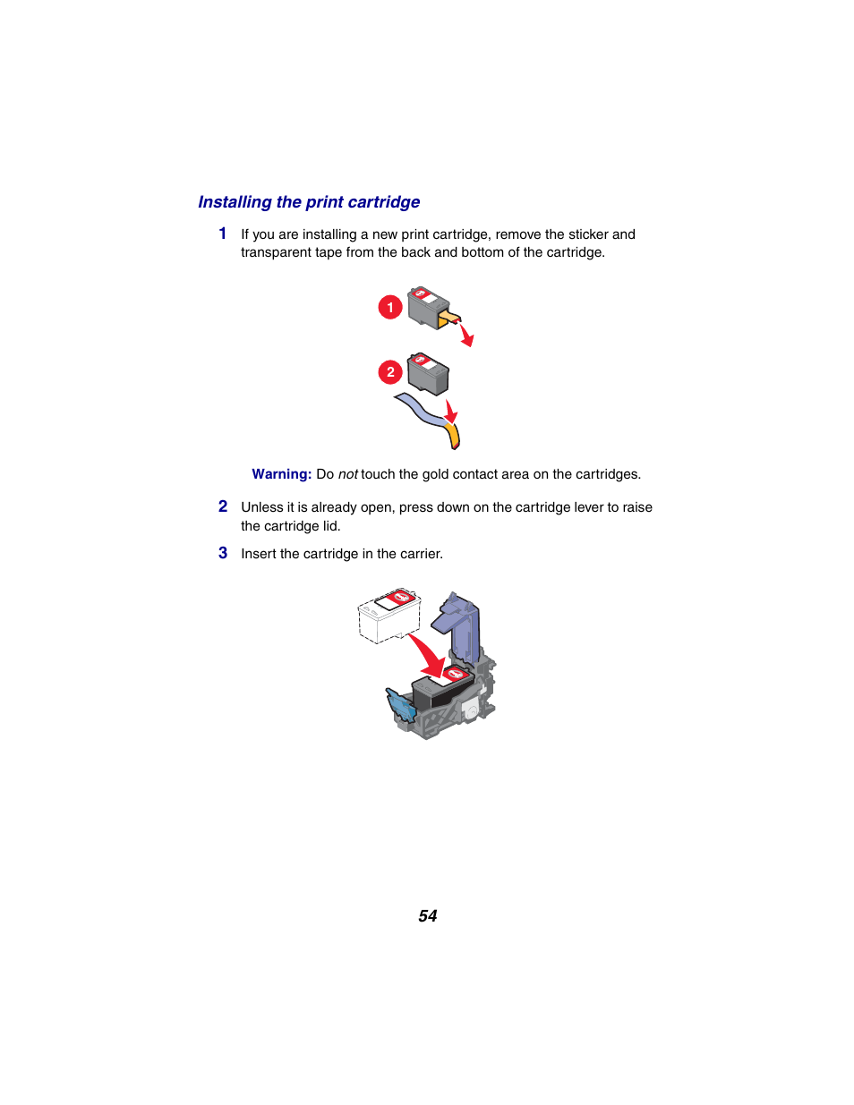 54 installing the print cartridge 1 | Lexmark 2300 Series User Manual | Page 54 / 77