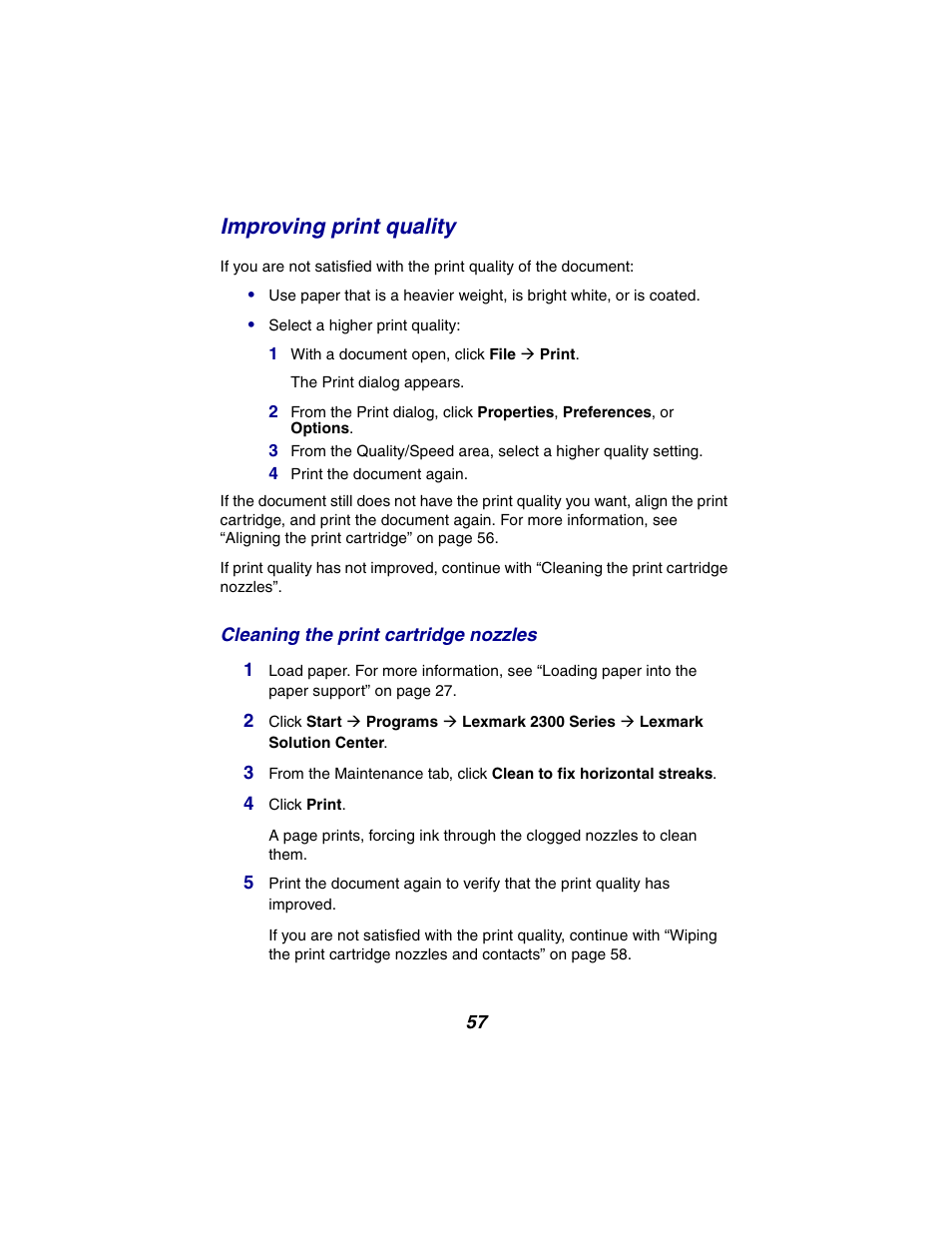 Improving print quality | Lexmark 2300 Series User Manual | Page 57 / 77