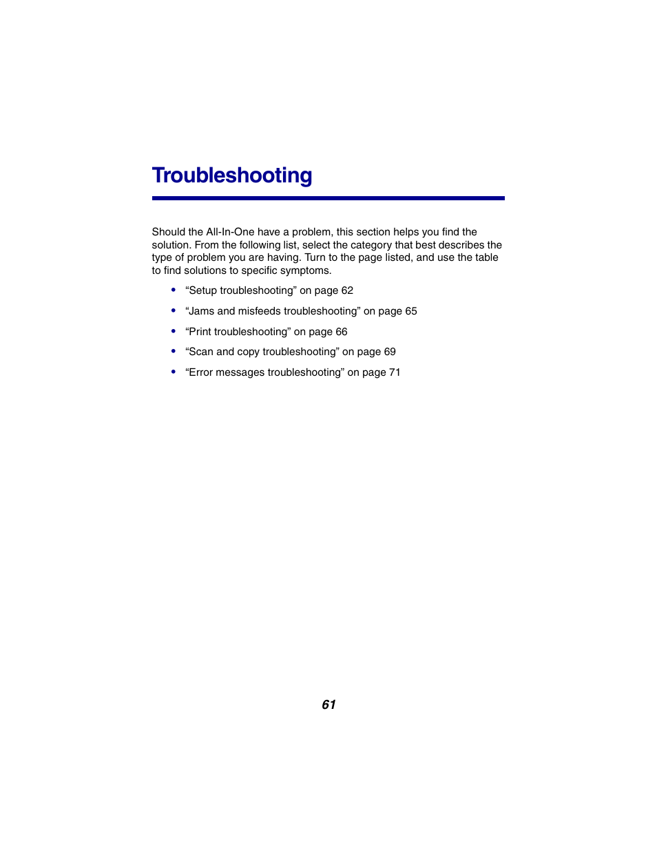 Troubleshooting | Lexmark 2300 Series User Manual | Page 61 / 77