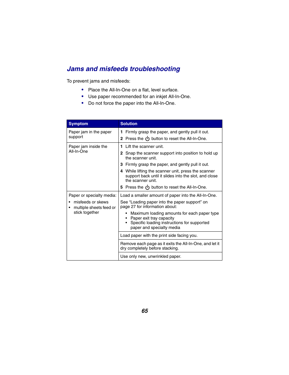 Jams and misfeeds troubleshooting | Lexmark 2300 Series User Manual | Page 65 / 77
