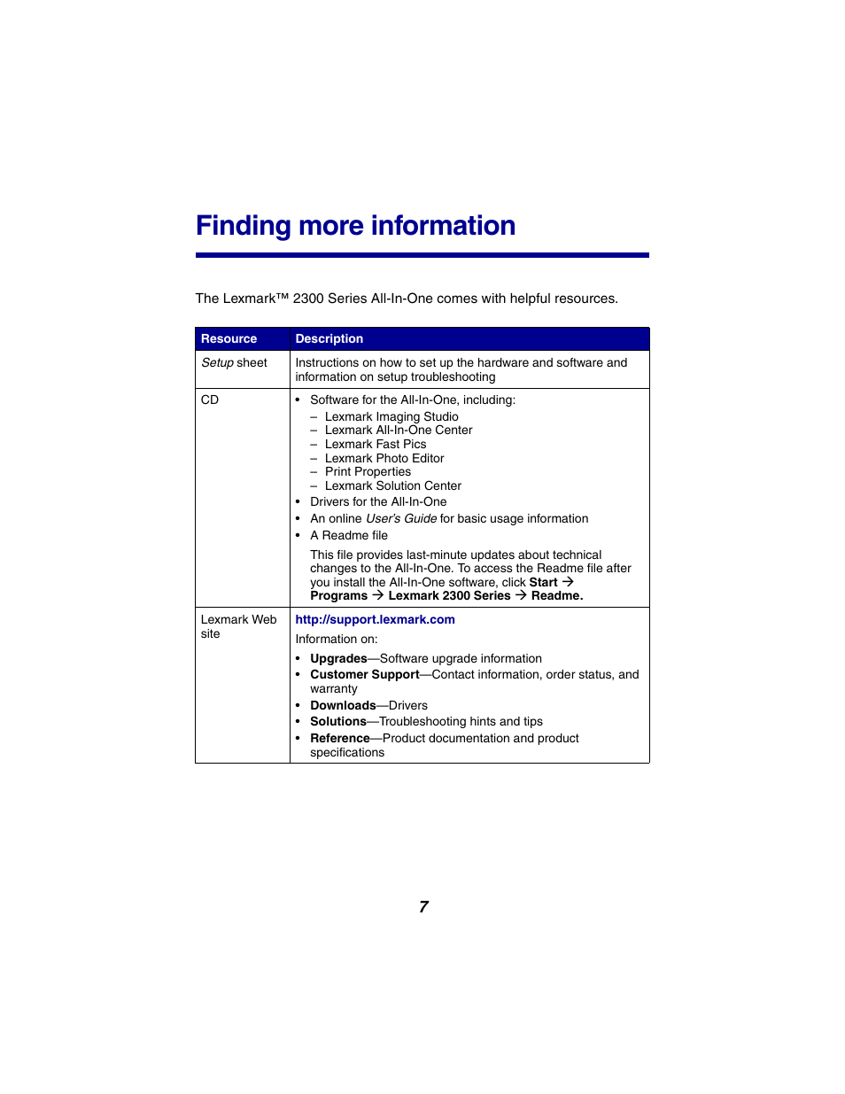 Finding more information | Lexmark 2300 Series User Manual | Page 7 / 77