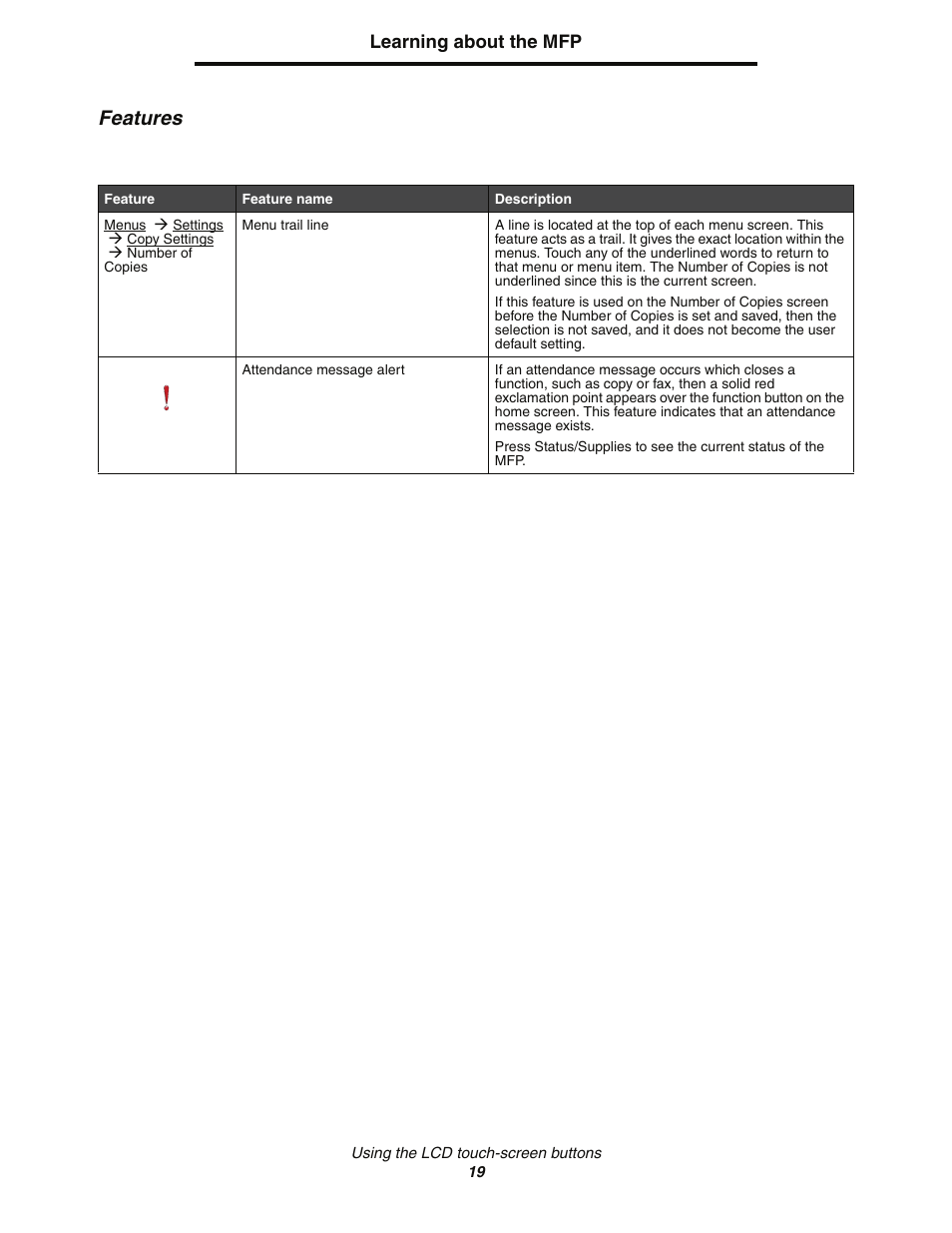 Features | Lexmark C77x User Manual | Page 19 / 114