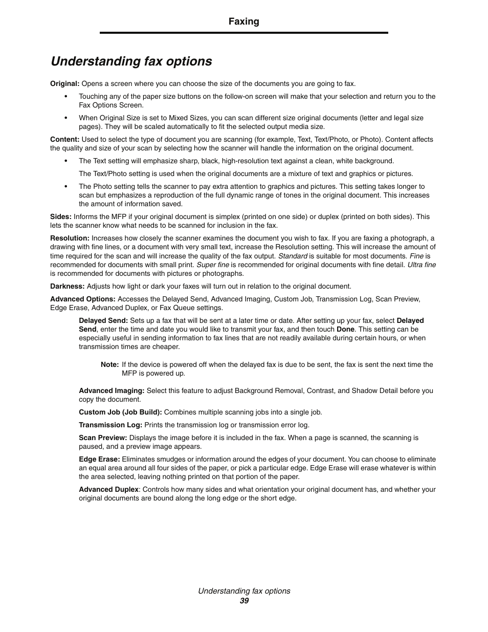 Understanding fax options | Lexmark C77x User Manual | Page 39 / 114