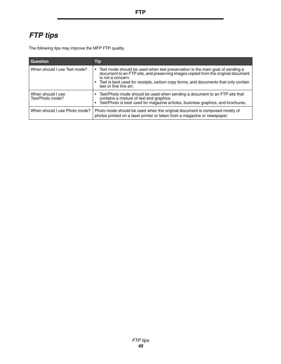 Ftp tips | Lexmark C77x User Manual | Page 45 / 114