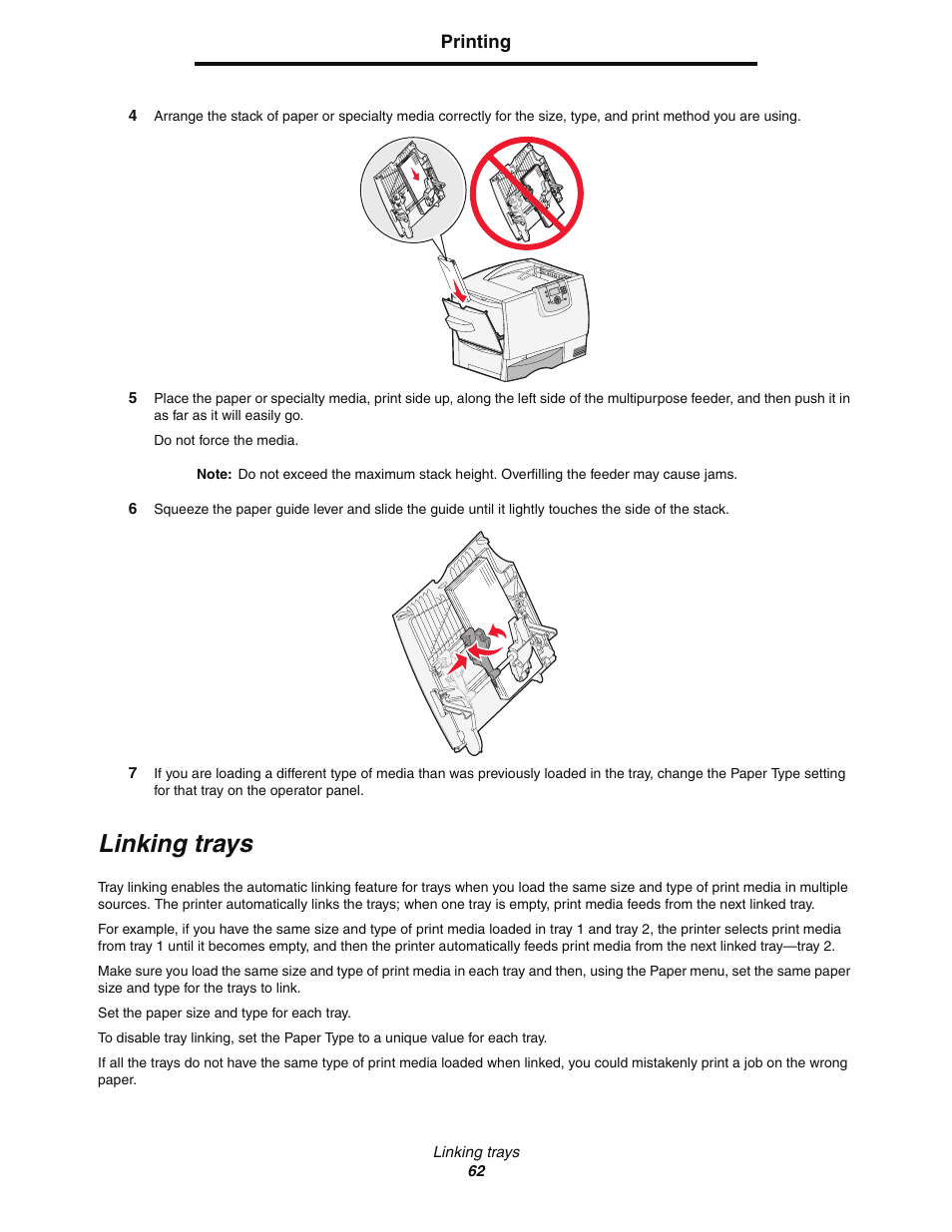 Linking trays | Lexmark C77x User Manual | Page 62 / 114