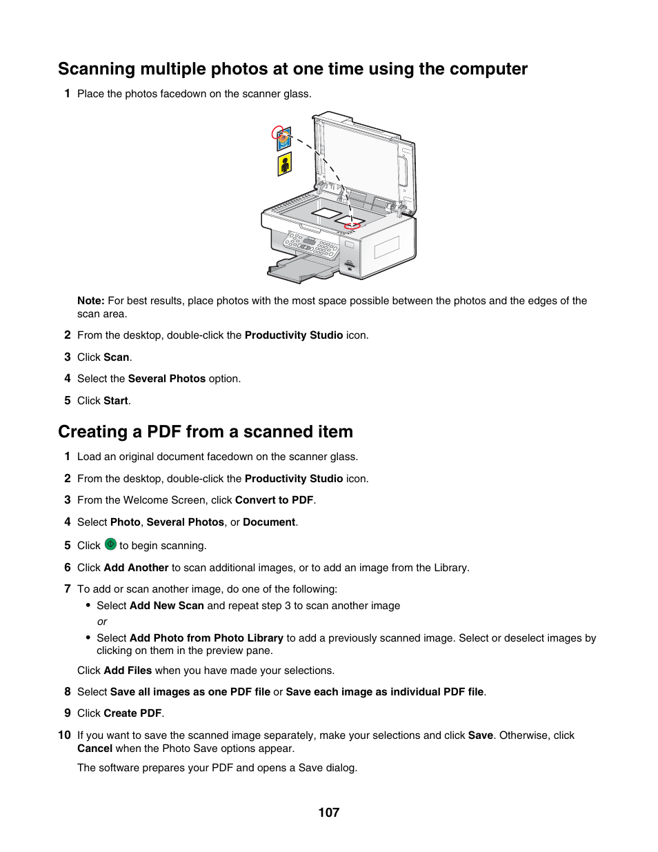 Creating a pdf from a scanned item | Lexmark 6500 Series User Manual | Page 107 / 223