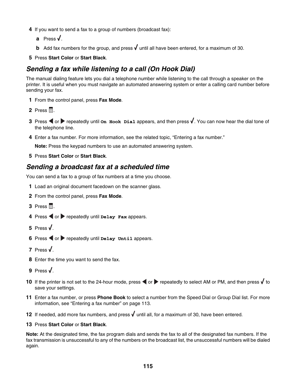 Sending a broadcast fax at a scheduled time | Lexmark 6500 Series User Manual | Page 115 / 223