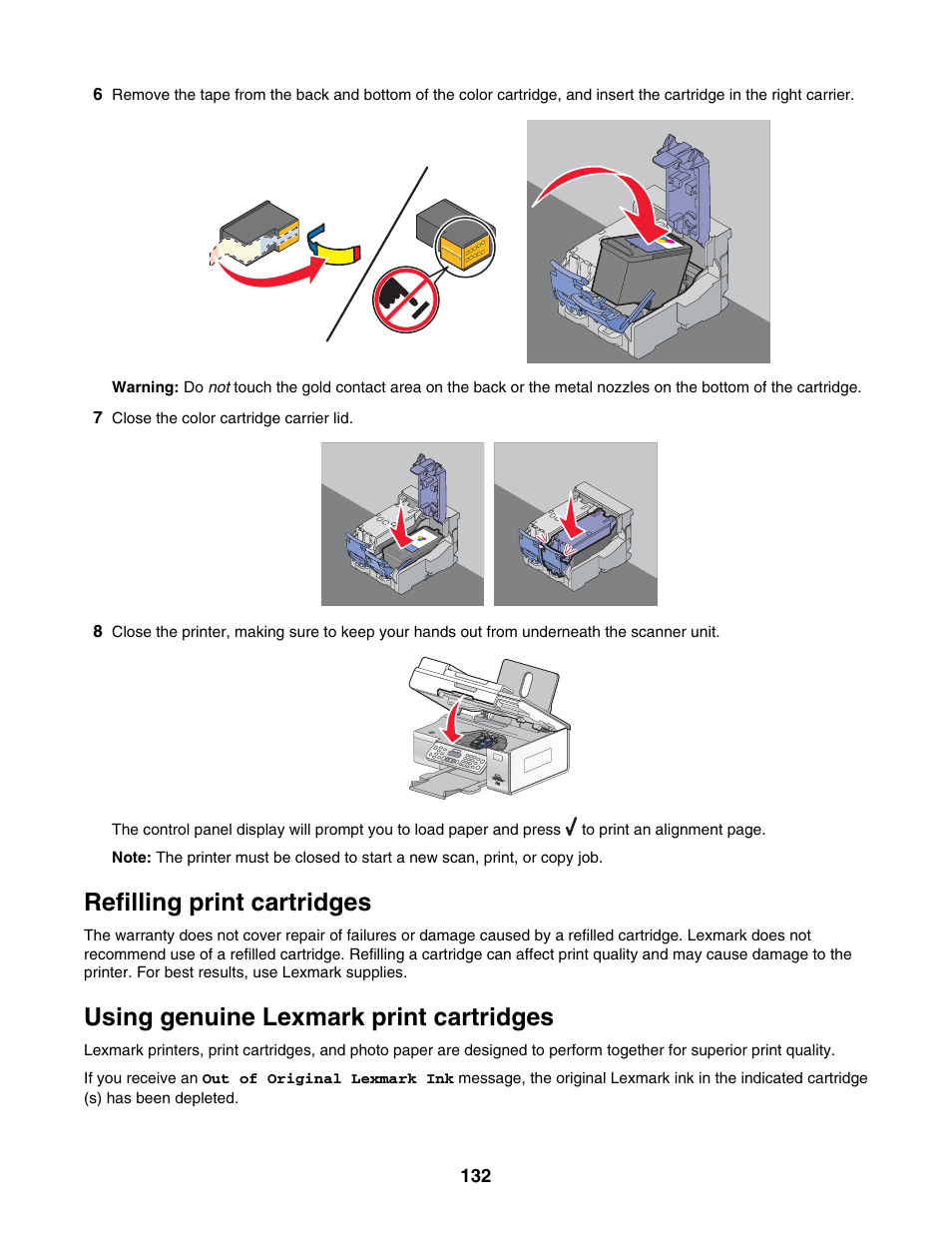 Refilling print cartridges, Using genuine lexmark print cartridges | Lexmark 6500 Series User Manual | Page 132 / 223