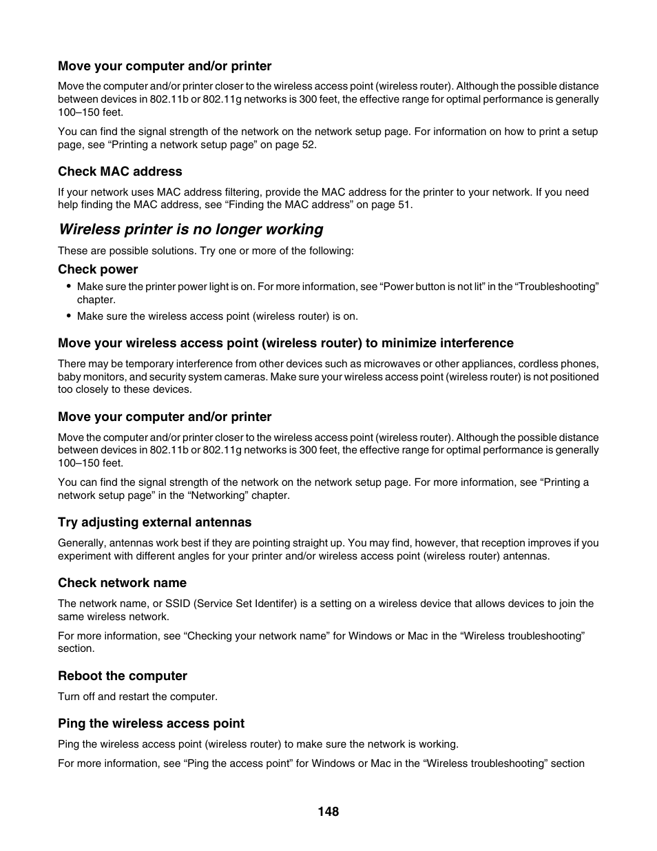 Wireless printer is no longer working | Lexmark 6500 Series User Manual | Page 148 / 223