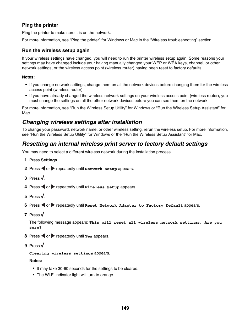 Changing wireless settings after installation | Lexmark 6500 Series User Manual | Page 149 / 223