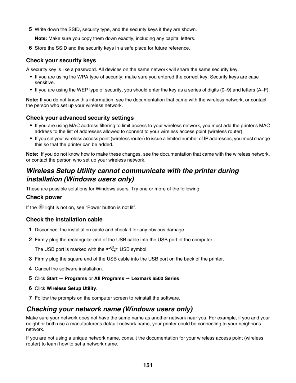 Checking your network name (windows users only), Only) | Lexmark 6500 Series User Manual | Page 151 / 223