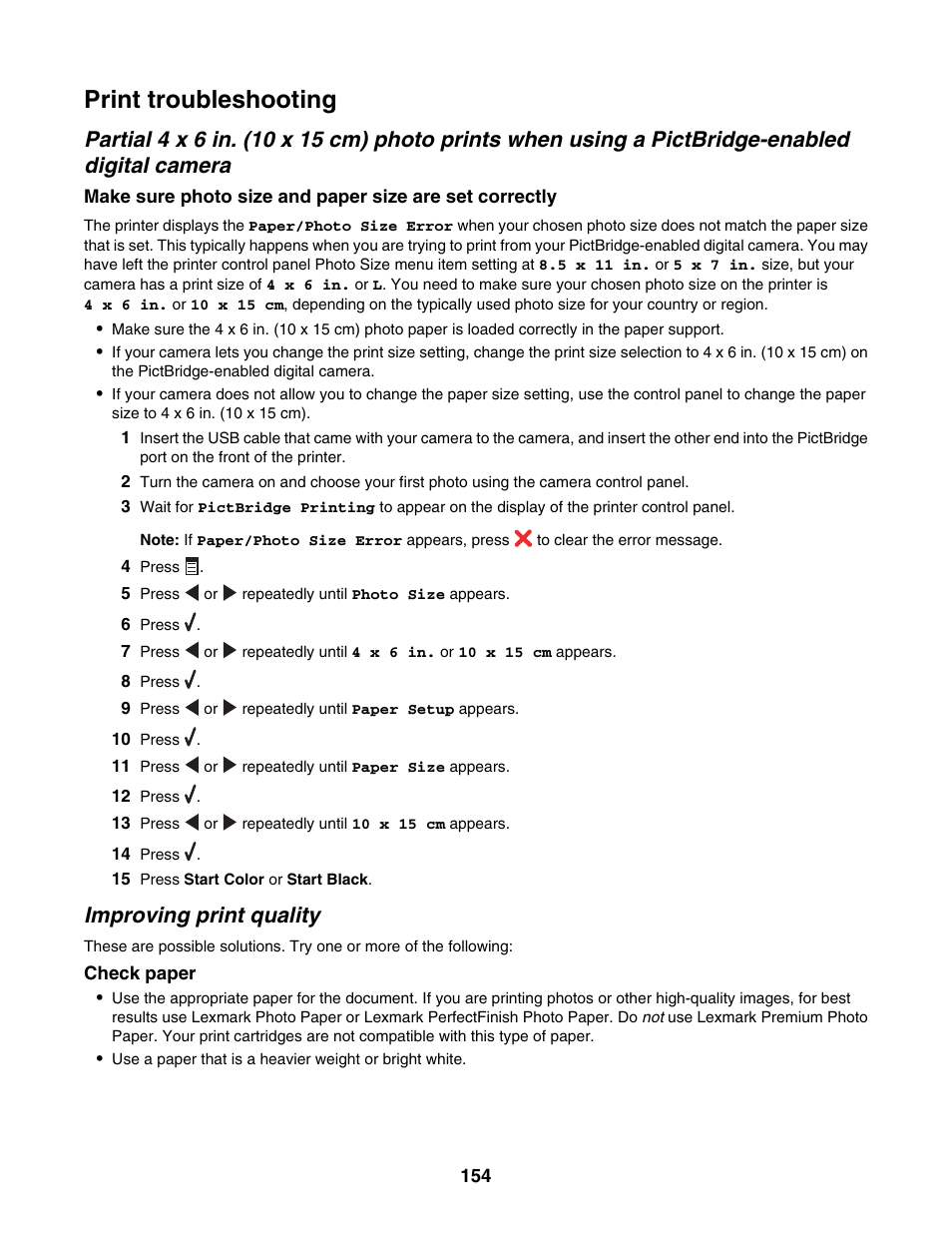 Print troubleshooting, Improving print quality | Lexmark 6500 Series User Manual | Page 154 / 223