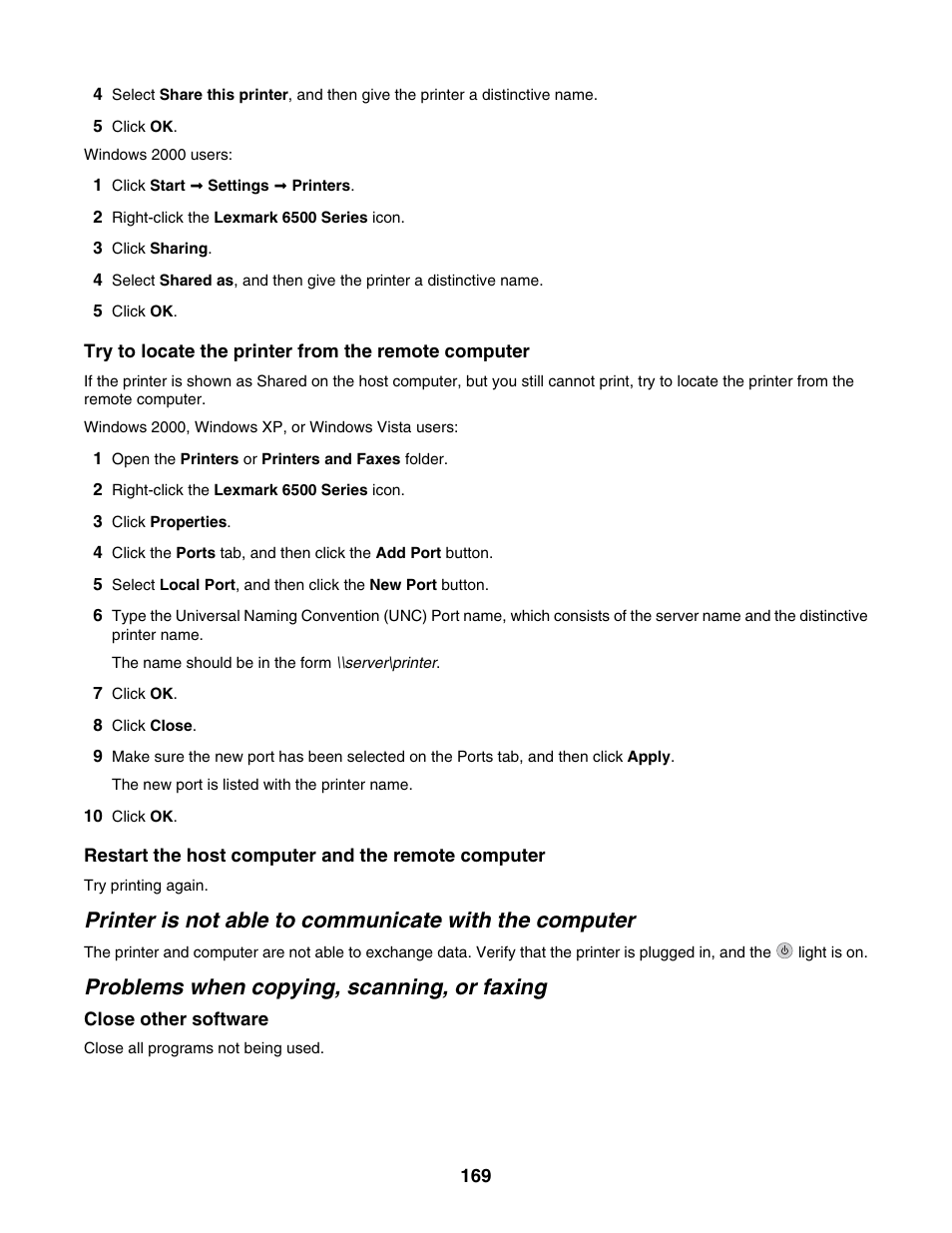 Problems when copying, scanning, or faxing | Lexmark 6500 Series User Manual | Page 169 / 223