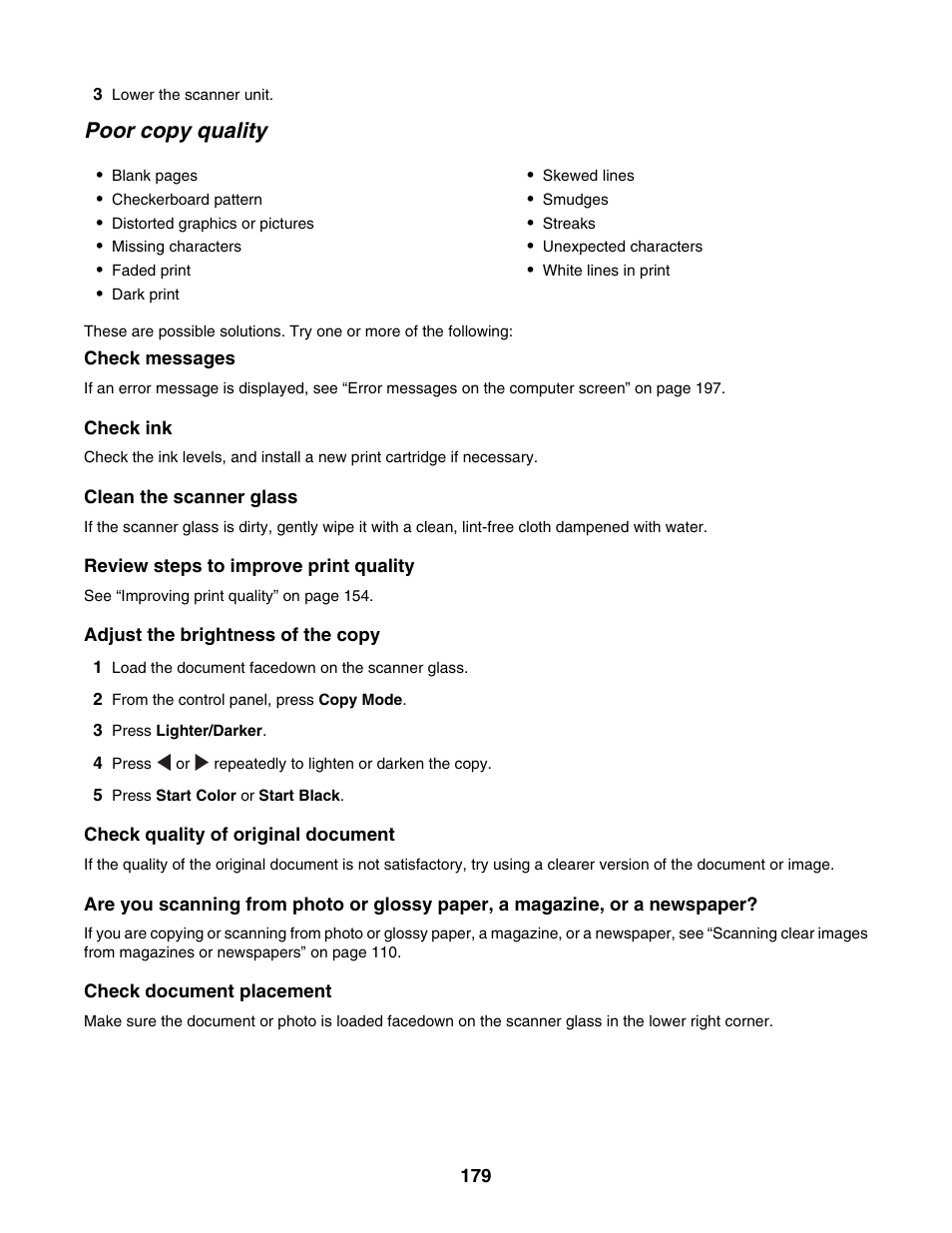 Poor copy quality | Lexmark 6500 Series User Manual | Page 179 / 223