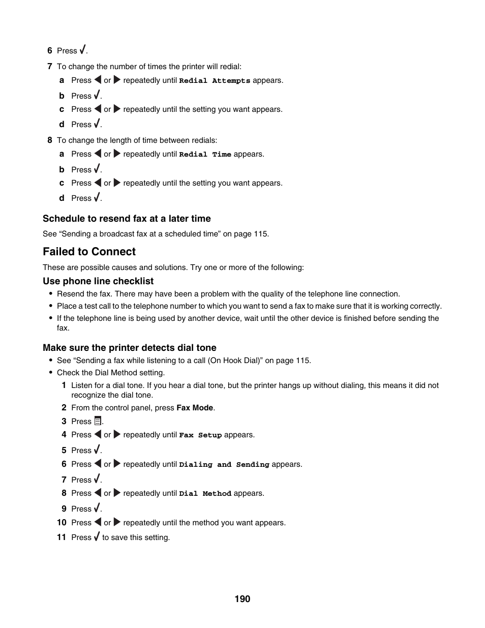 Failed to connect | Lexmark 6500 Series User Manual | Page 190 / 223