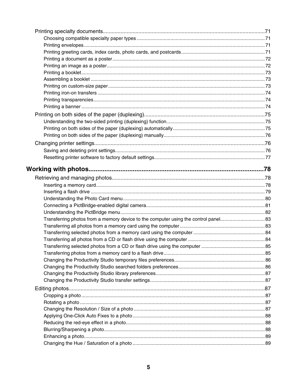 Working with photos | Lexmark 6500 Series User Manual | Page 5 / 223