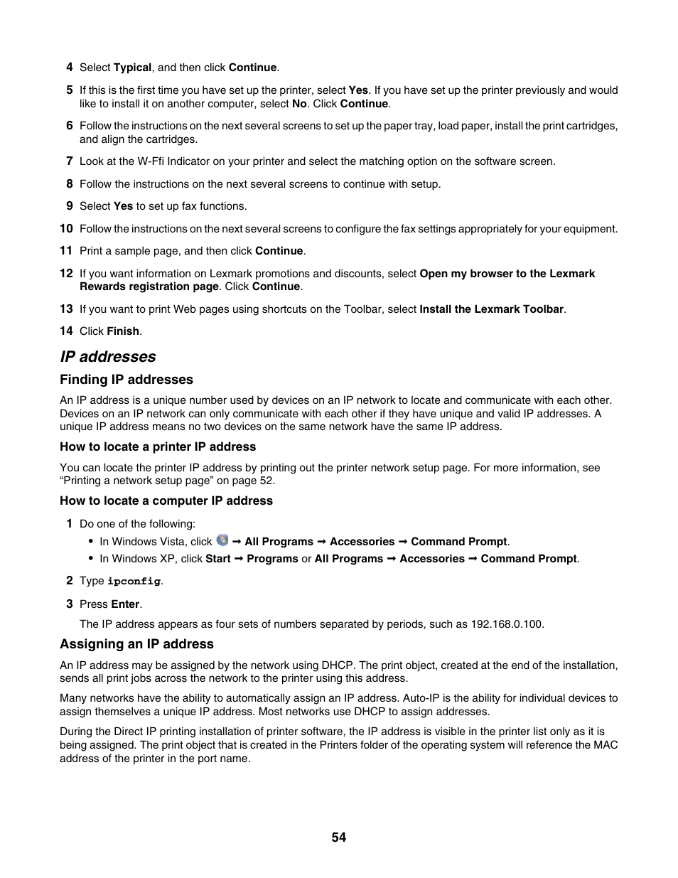 Ip addresses | Lexmark 6500 Series User Manual | Page 54 / 223