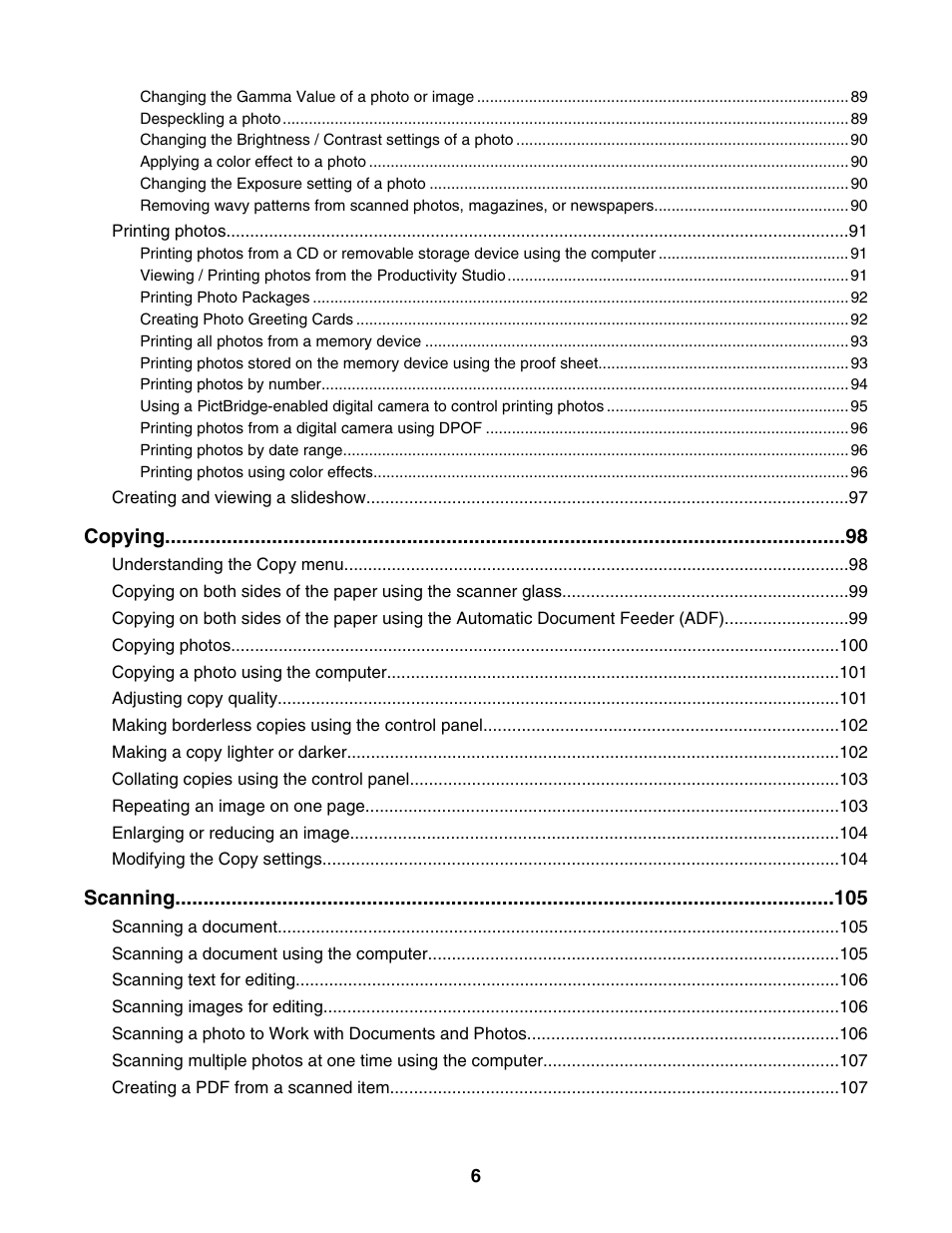 Copying, Scanning | Lexmark 6500 Series User Manual | Page 6 / 223