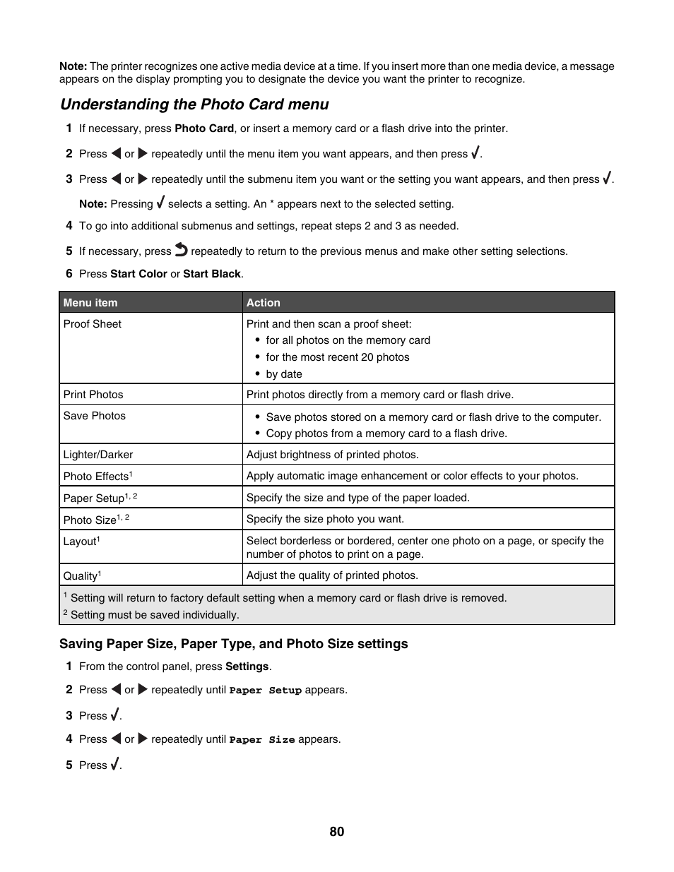 Understanding the photo card menu | Lexmark 6500 Series User Manual | Page 80 / 223