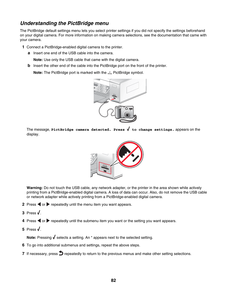 Understanding the pictbridge menu | Lexmark 6500 Series User Manual | Page 82 / 223