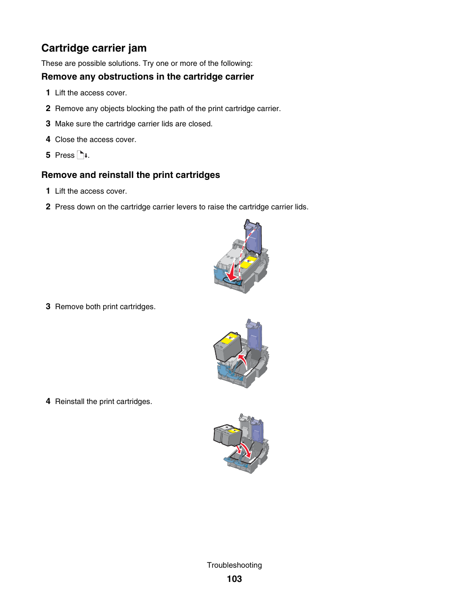 Cartridge carrier jam | Lexmark 1500 User Manual | Page 103 / 124