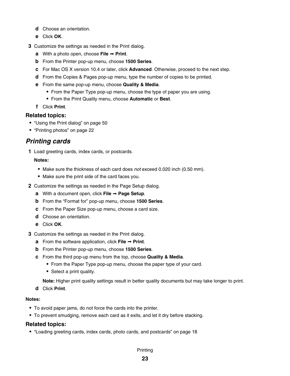 Printing cards | Lexmark 1500 User Manual | Page 23 / 124
