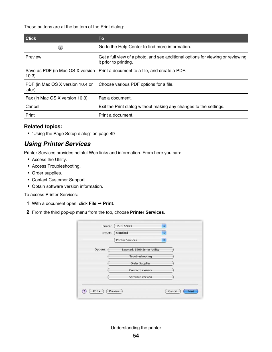 Using printer services | Lexmark 1500 User Manual | Page 54 / 124
