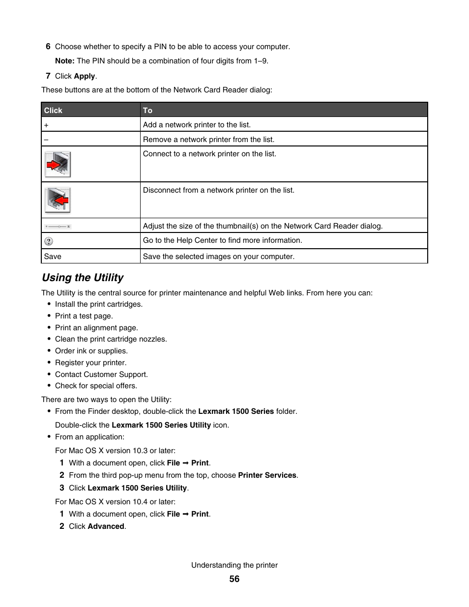 Using the utility | Lexmark 1500 User Manual | Page 56 / 124