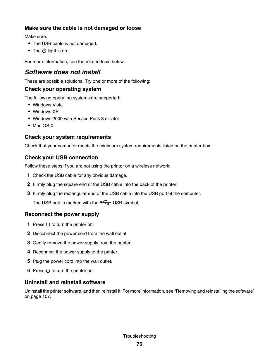 Software does not install | Lexmark 1500 User Manual | Page 72 / 124