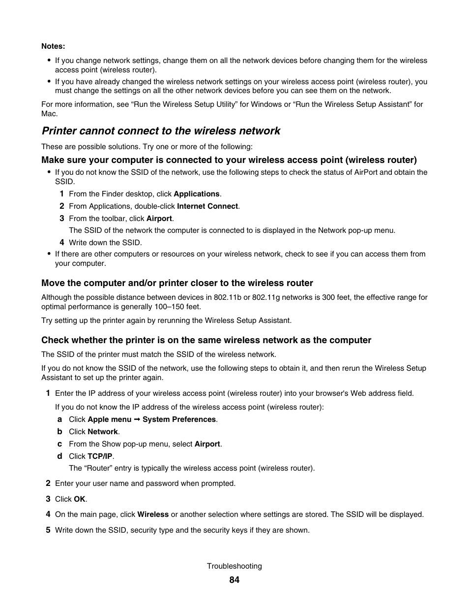 Printer cannot connect to the wireless network | Lexmark 1500 User Manual | Page 84 / 124