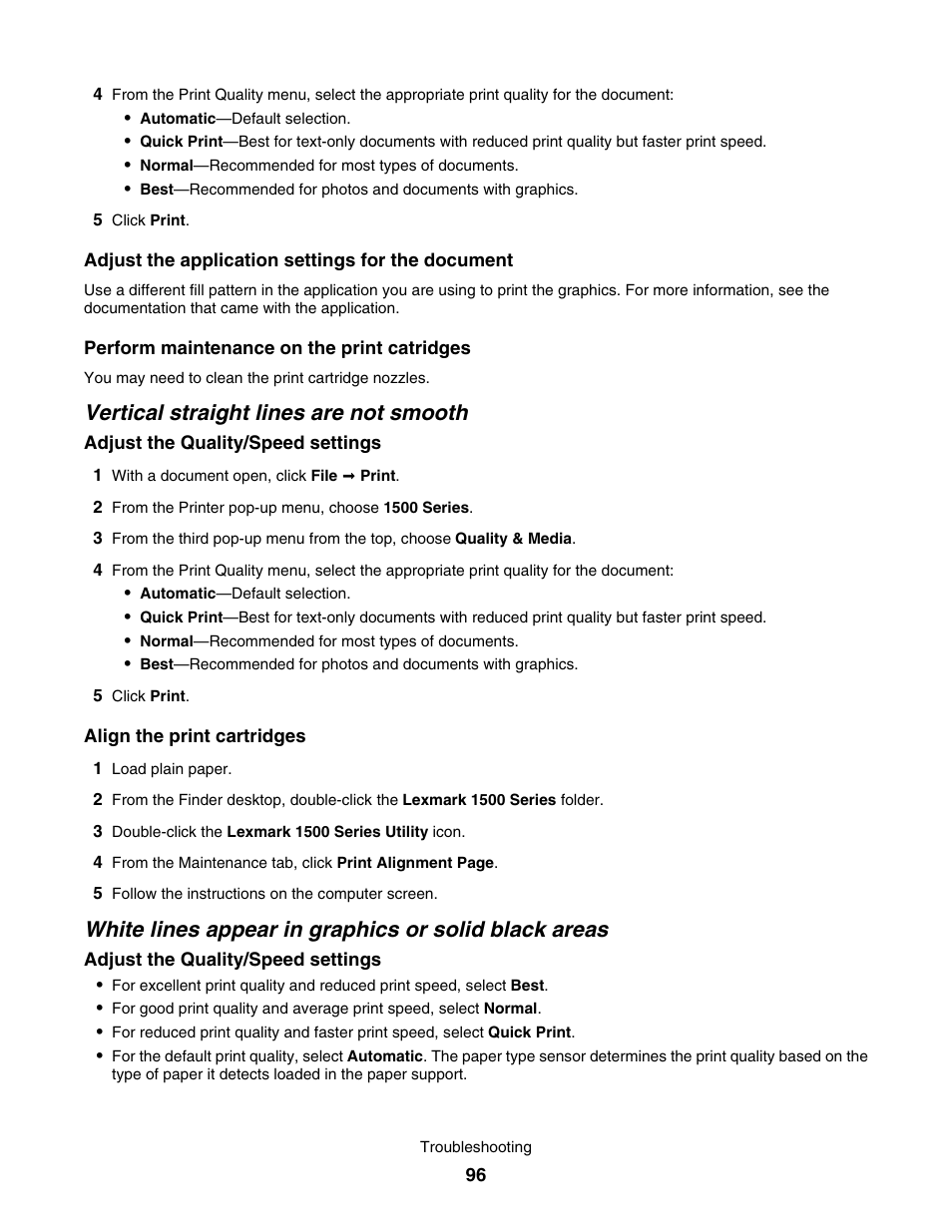Vertical straight lines are not smooth | Lexmark 1500 User Manual | Page 96 / 124